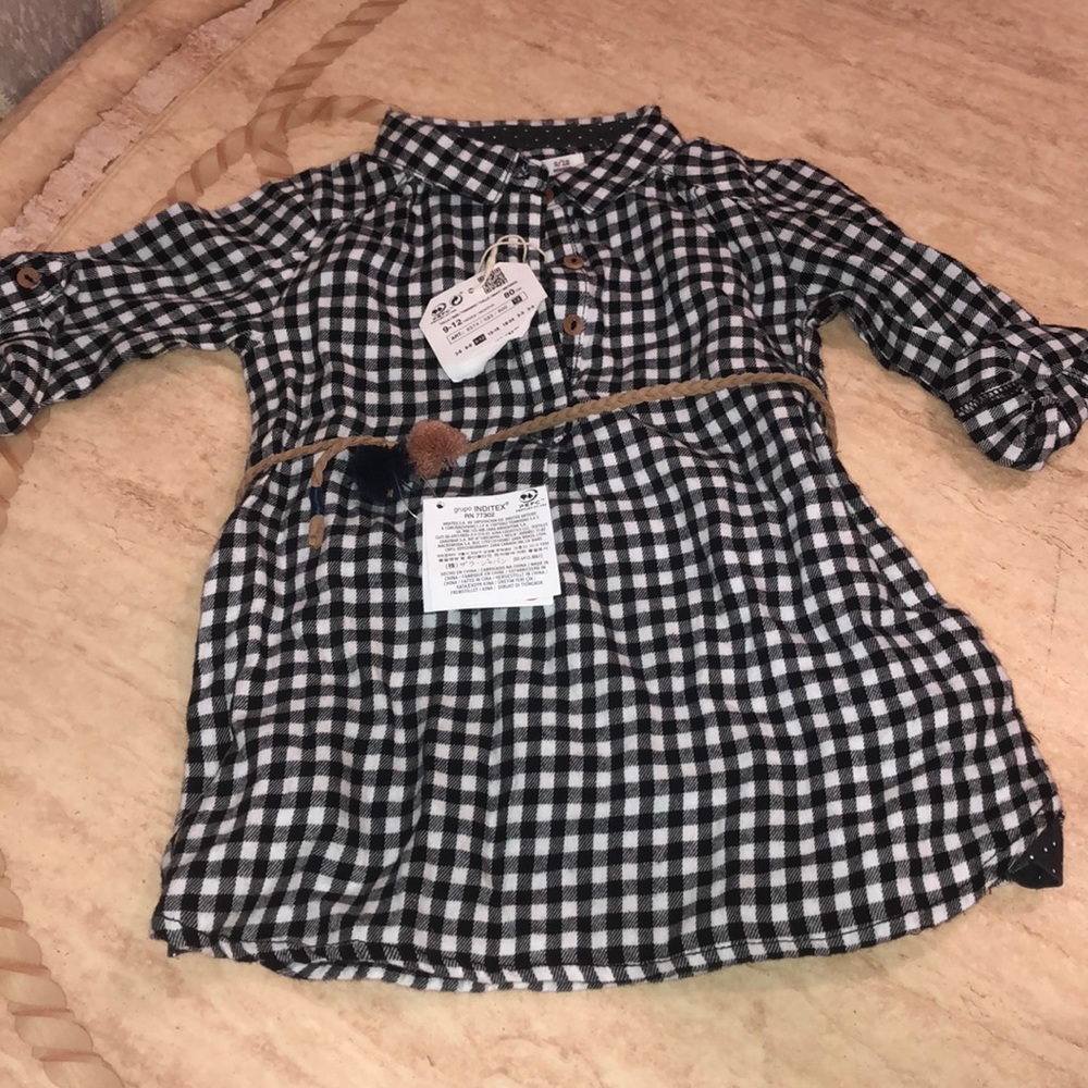 Plaid shit with platted belt